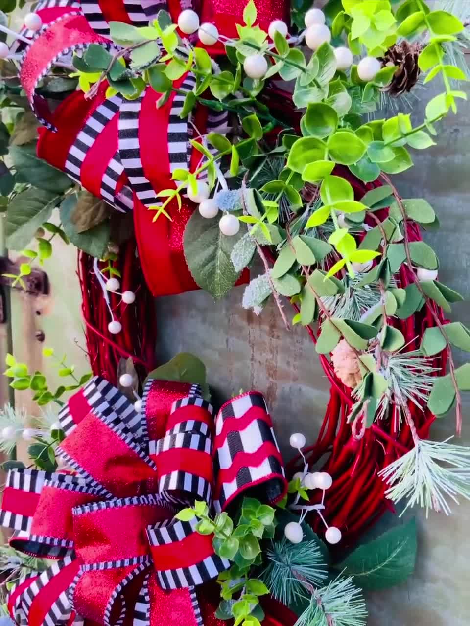 Vibrant Front Door Decoration for Any Occasion All Seasons Artificial  Greenery Red Wreath With Iridescent Pearls and Designer Accents 