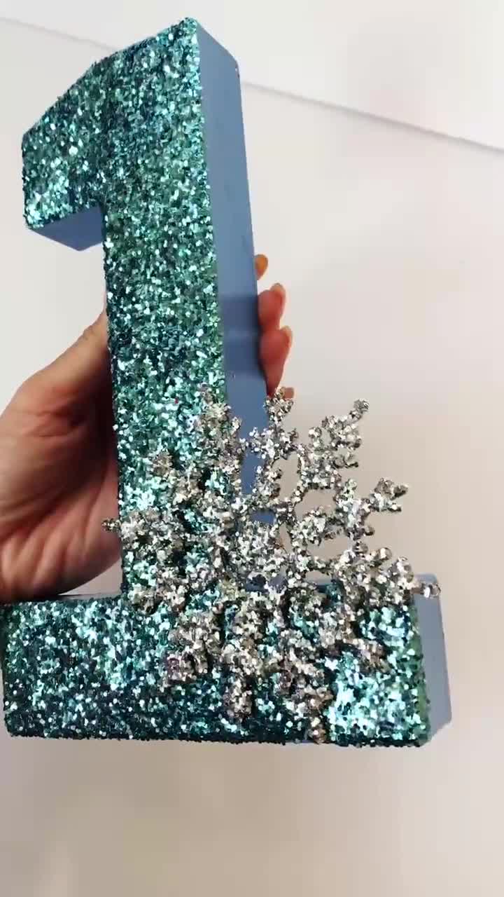 Snowflake Paper Mache Stand Up Number-Birthday Party-Party Decor-Photo Prop-Theme-Decorations-Winter ONEderland-Frozen-1st-Light blue Silver video poster