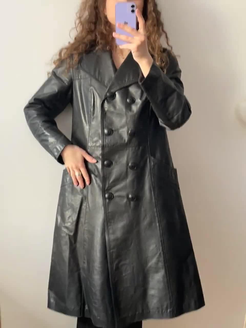 ジャケット・アウター Mods Italiana 90s Leather Trench Coat Womens Leather Trench Coat Green M-L-XL? Long SOFT Lambskin
