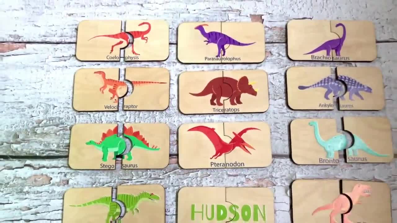 Jeu de mémoire dinosaures en bois / Puzzle dinosaure en bois / Jouet  Montessori 2 ans / Jeu de cartes Memory Match en bois -  France