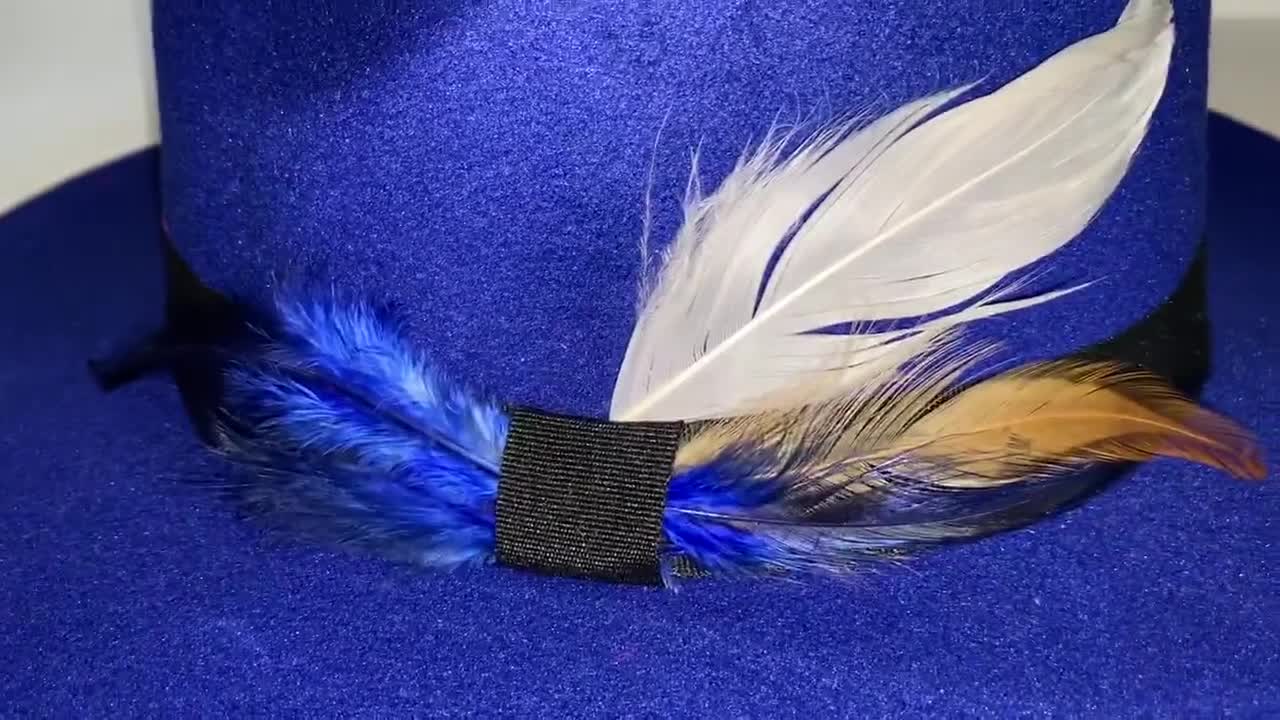 Royal Blue Fedora With Feathers 