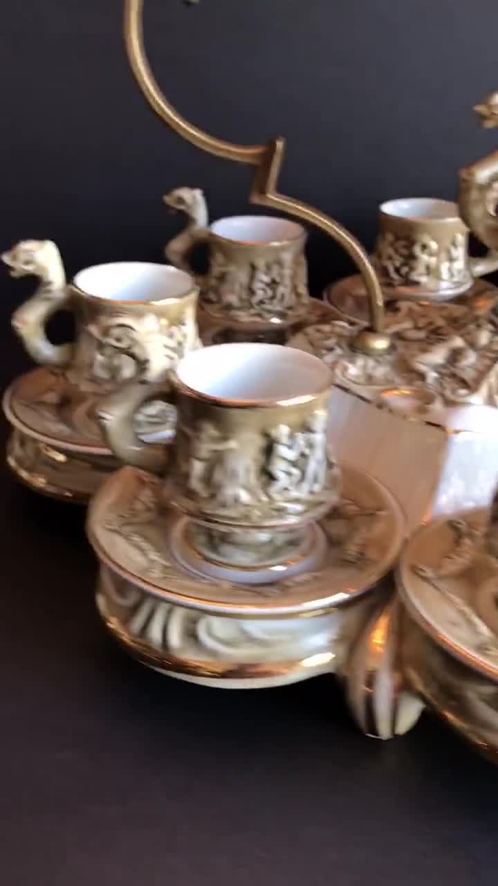 Vintage Capodimonte Espresso Set, Cherub Dragon Cups, 23 Pcs
