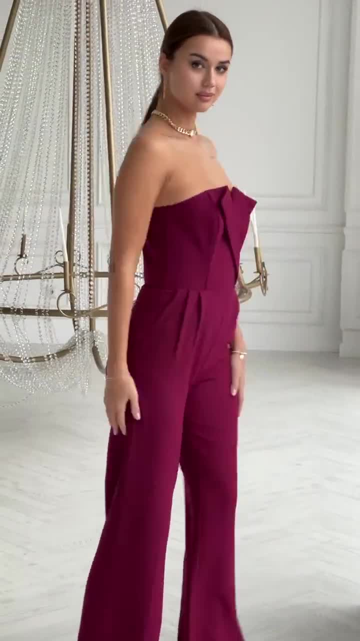 Wide Leg Backless Jumpsuit, Black Strappy Jumpsuit for Occasion