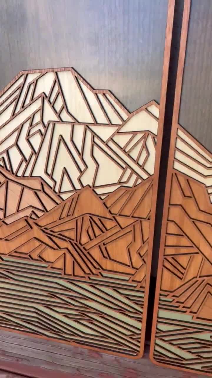 Large Geometric Mountain Triptych, Laser Cut Wall Art, Modern Rustic Wall  Decor 