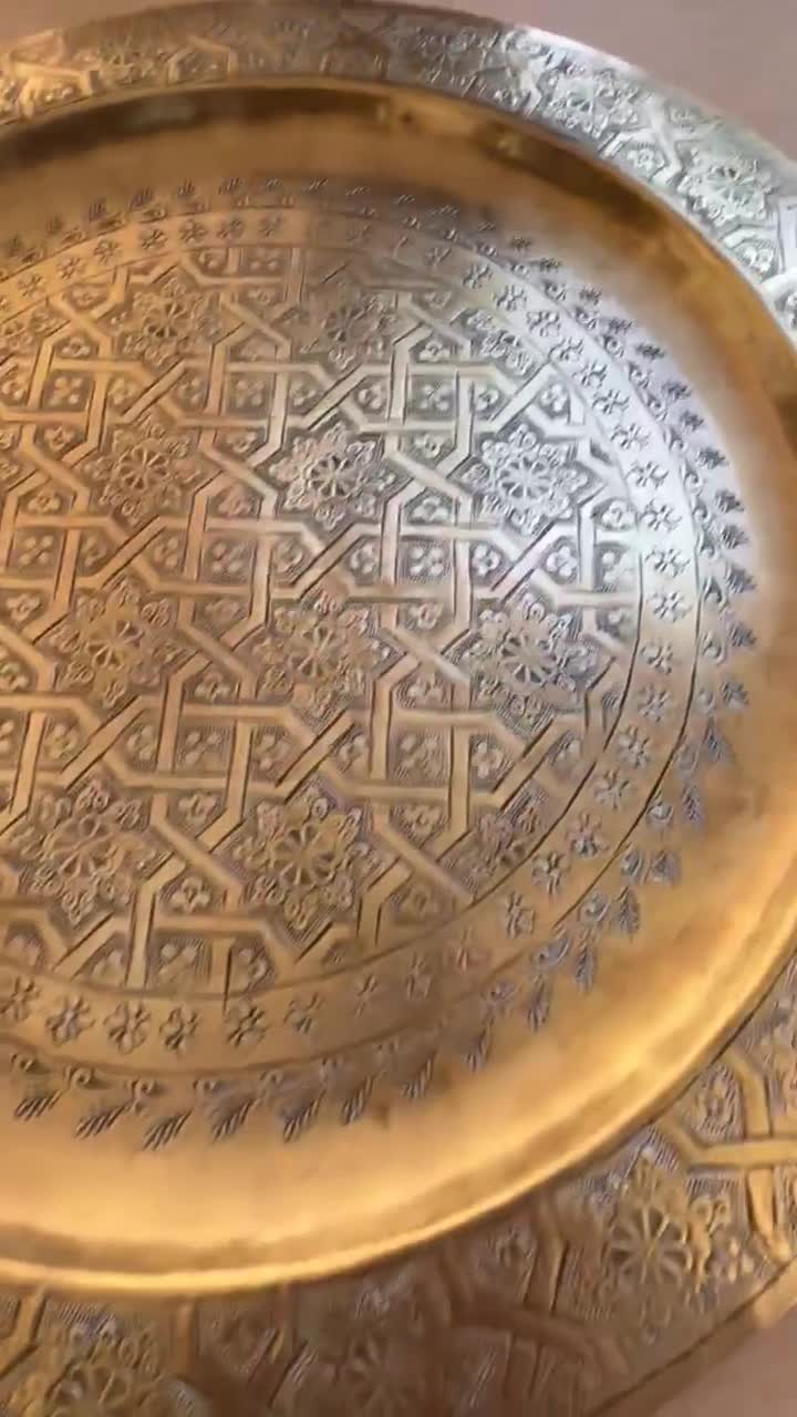 Moroccan Brass Tray, Artisanal Tray With Engraving, Copper