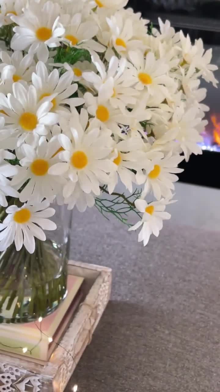 Geosar 80 flores artificiales de margaritas blancas, margaritas  artificiales, margaritas falsas, flores de plástico sintético de seda para  arreglos de