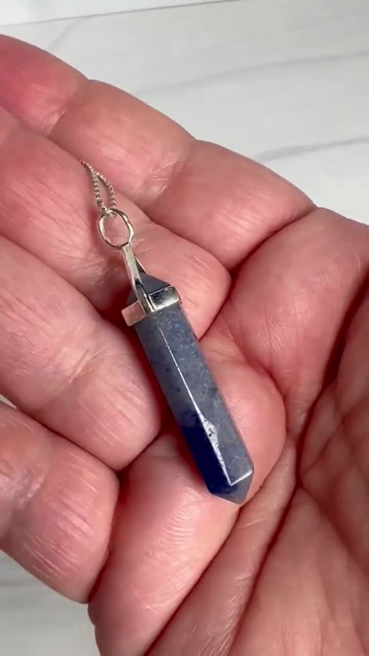 Blue Quartz Necklace Sterling Silver • Blue Quartz Point Pendant