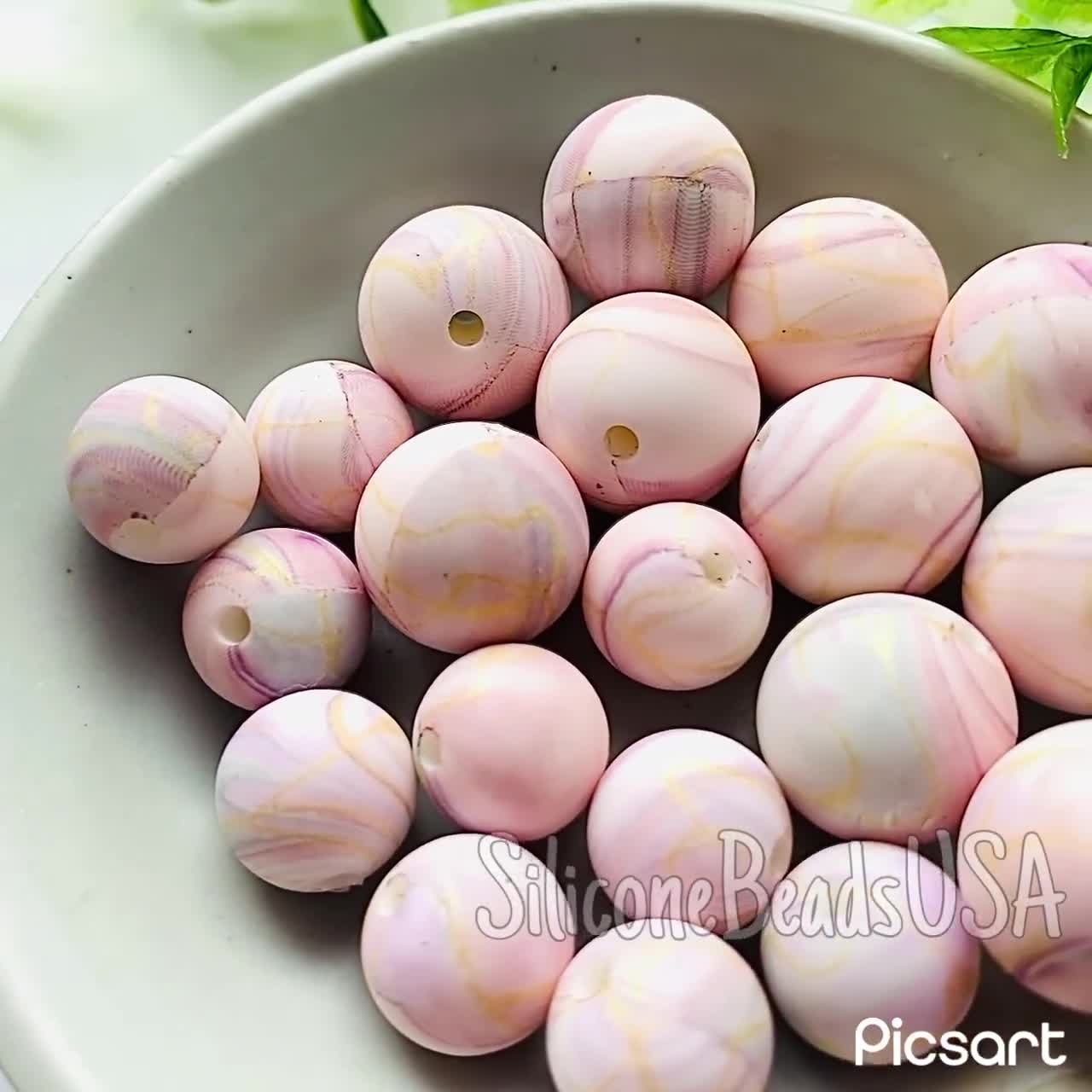 MARBLE QUARTZ• silicone round beads • 10 pcs • 15 mm • marble beads • loose  sensory beads • gold • pink • jewelry making •