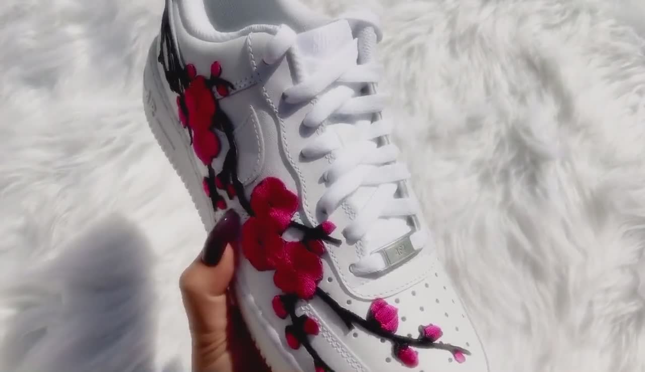 Sneakers  Womens Custom Air Force 1 Cherry blossom, hand painted shoes,  sakura flowers, pink shoes, aesthetic shoes, nike swoosh, fashion sneakers.