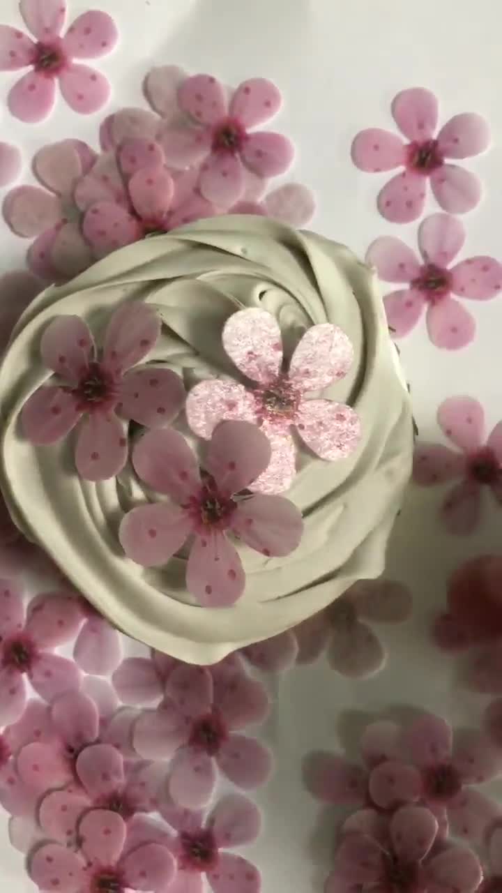 70pcs 0.9 Edible Wafer Paper Pink Cherry Blossom Flowers Cupcake & Cake  Toppers,Lollipop Decoration