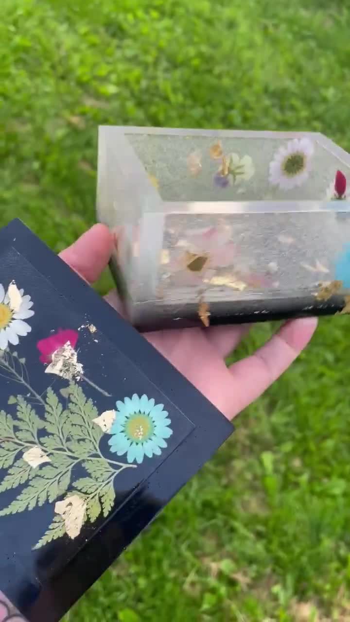 Floral Resin Trinket Box / Resin Tissue Box / Pressed Flowers Storage  Container / Resin Jewelry Box With Lid / Storage Box With Flat Top Lid 