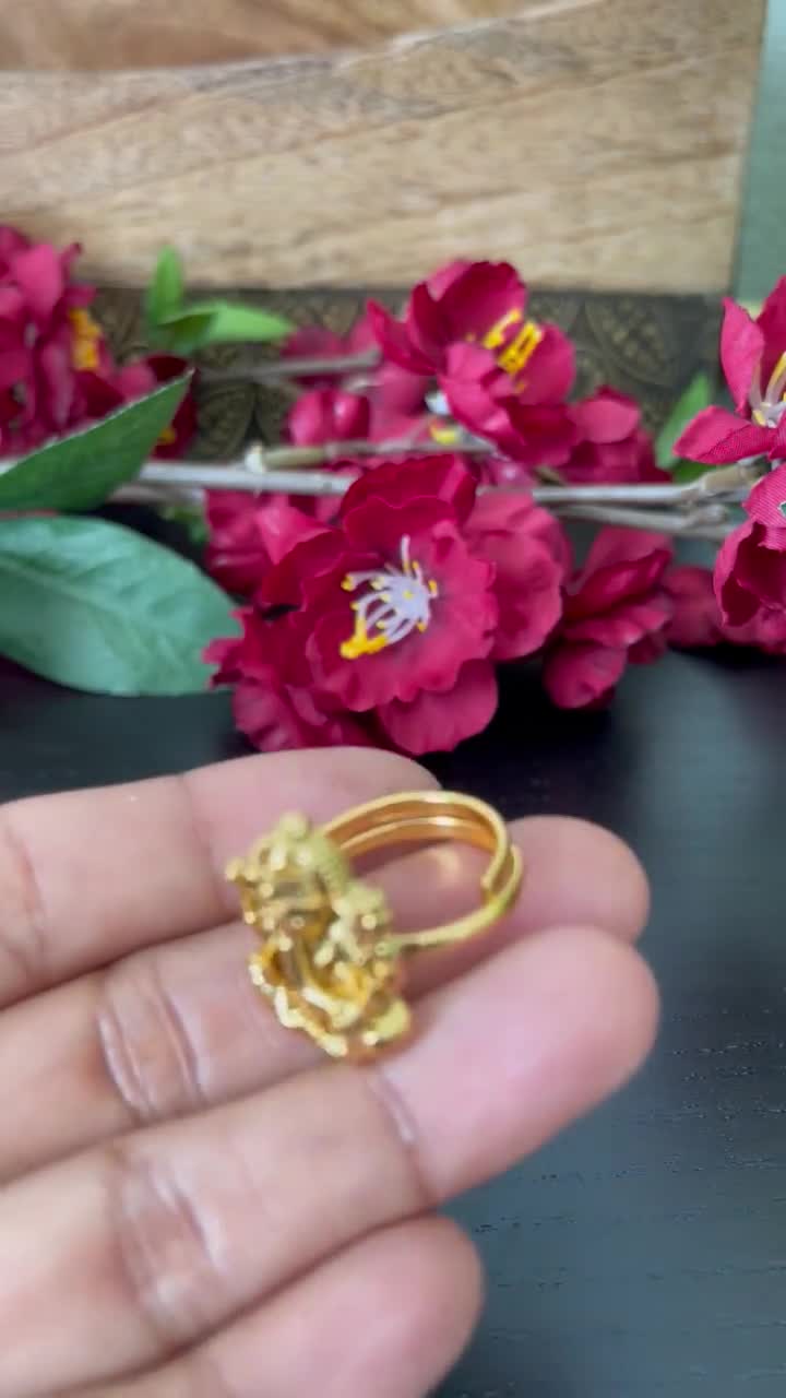 18K Gold Plated Wedding South Indian Small Finger Ring Traditional Women  Jewelry | eBay