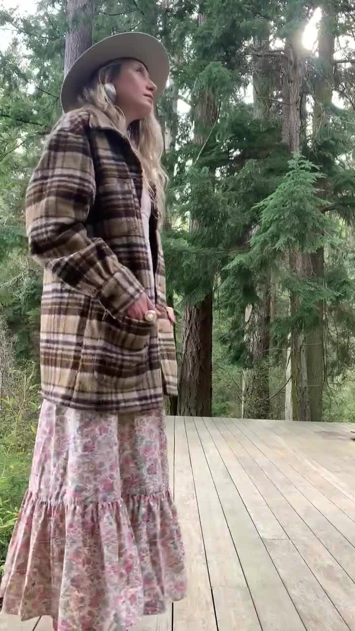 70's Brown Plaid Jacket | Large Plaid Wool Coat | Boho