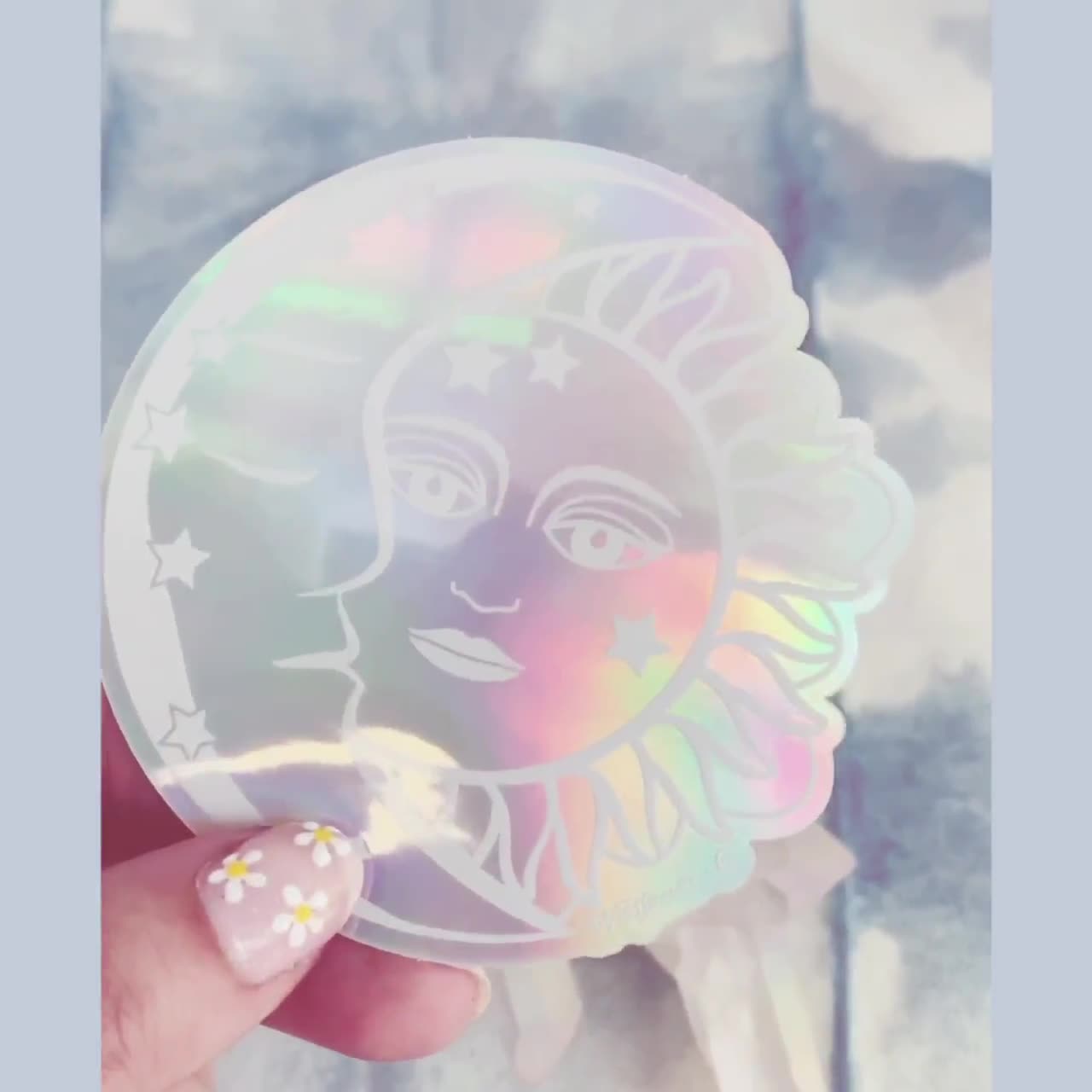 Crystal Sticker Holographic Pastel Aura Crystals & Pink Lotus Stickers for  Laptop Water Bottles Aesthetic Stickers 