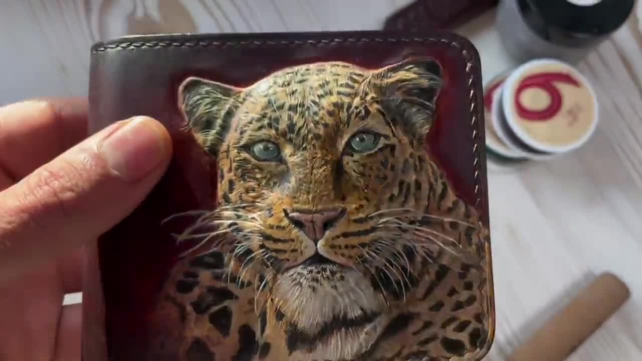 Jaguar Art Portrait Painting Leather Wallet for Men Bifold