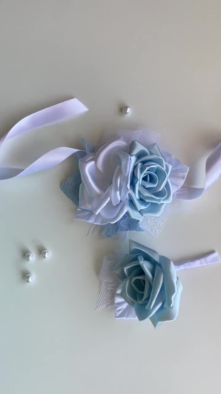 White Sky blue Wrist Corsage or Boutonnière Wedding Corsage mother of the  bride Bridesmaid Corsage Grad Prom Corsage Boutonniere Homecoming