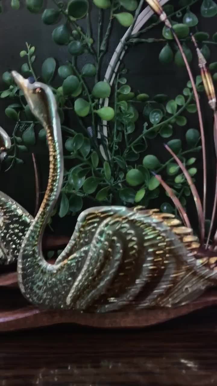 Vintage MCM Swan Wall Hangings Decor | Gold Toned Tin Swan and