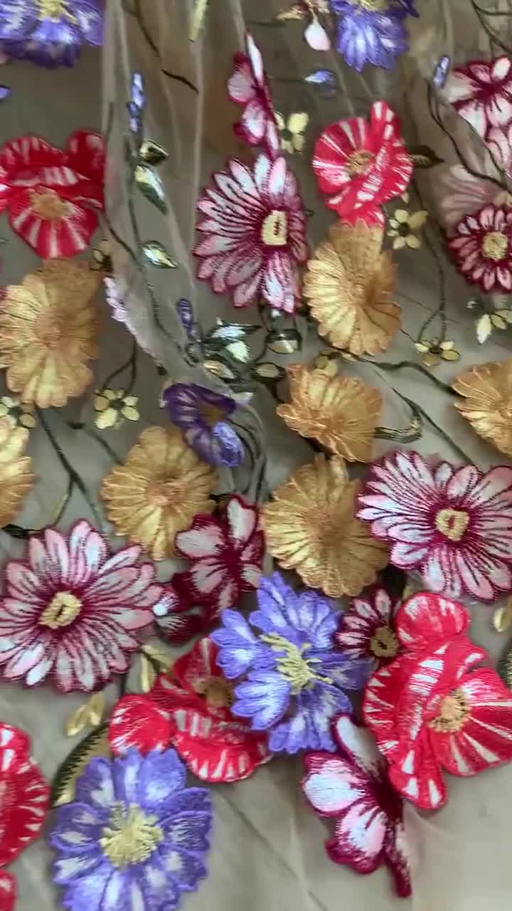  Labellezalady 2 yardas (47 x 72 pulgadas) colores mezclados de  diferentes tamaños 3D flores emberoudery en tela de encaje de tul suave  beige para decoración de vestidos : Arte y Manualidades