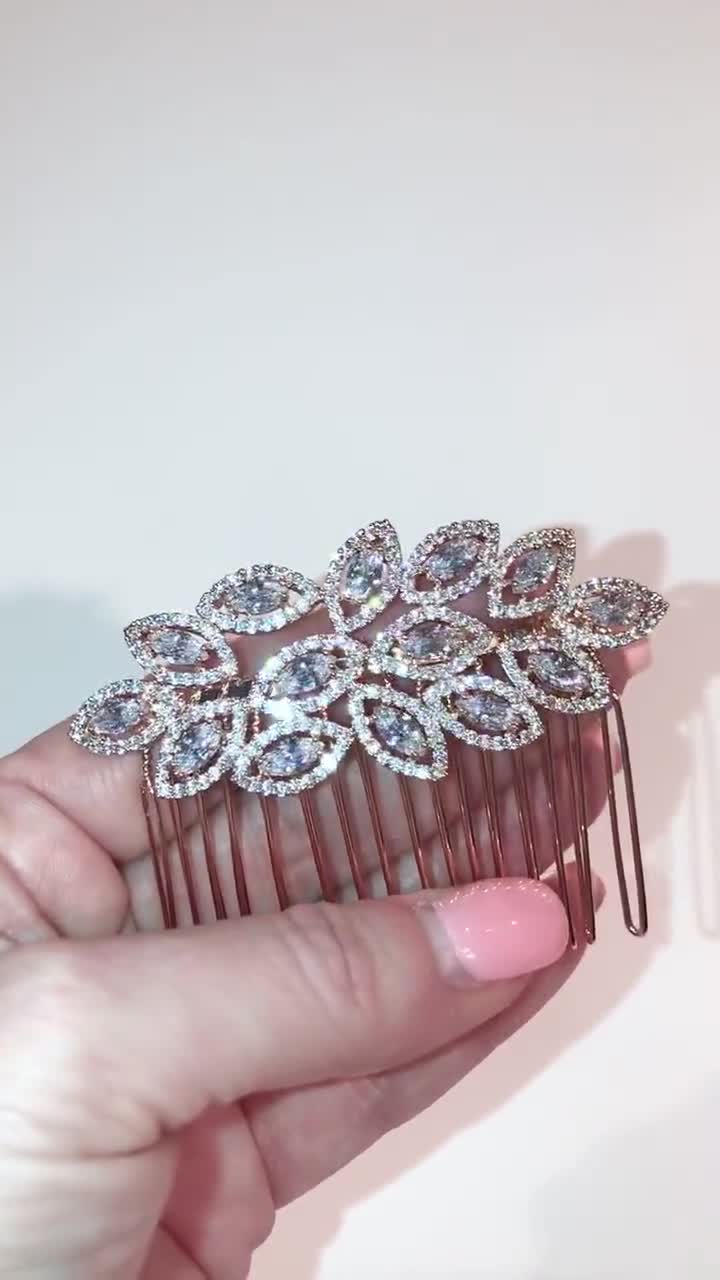 Zara - Freshwater Pearl & Crystal Leaf Vintage Style Comb - Rose Gold Plated hotsell