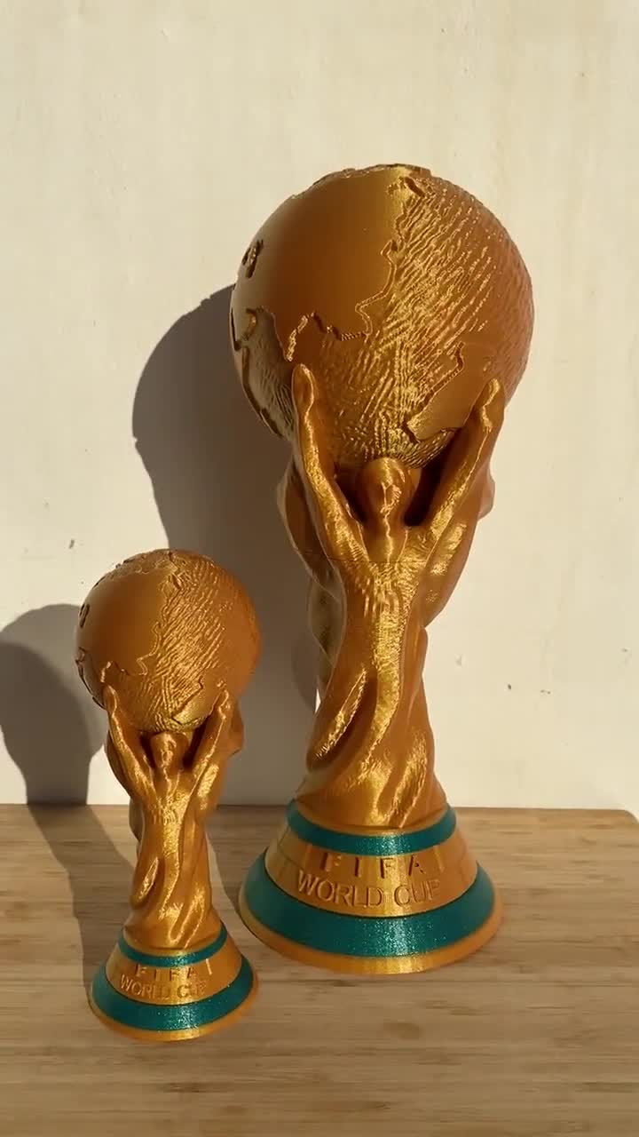 A miniature replica of the World Cup trophy presented by FIFA to