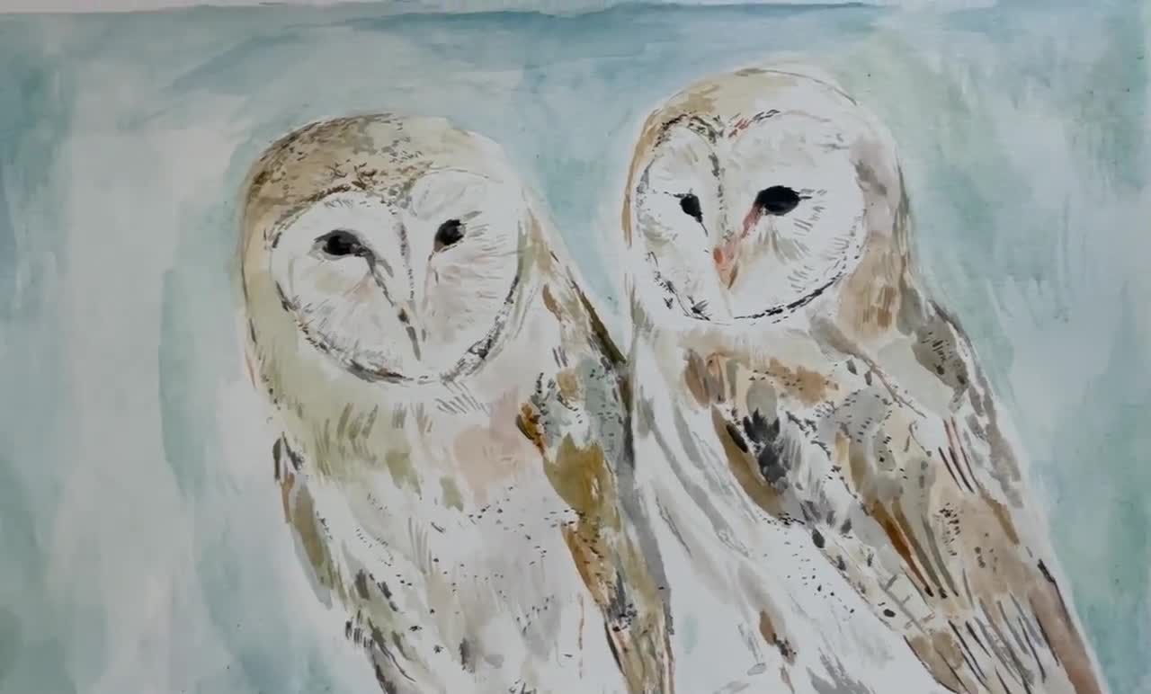 Barn Owls - Barn Owl Painting - Owl Lover Art - Original Art - Barn Owl  Decor - Owl Painting - Two Barn Owls