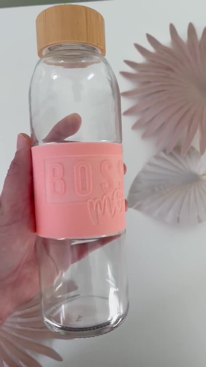 Engraved Glass Water Bottle With Bamboo Lid,glass Bottle With Silicon  Sleeve,boss Mom Water Bottle, 