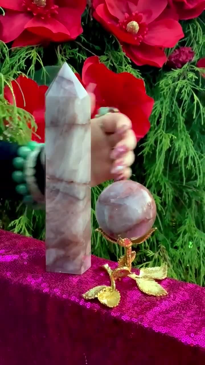 Red Phantom Quartz Crystal Ball & Tower With Stand ~ Crystal Gift