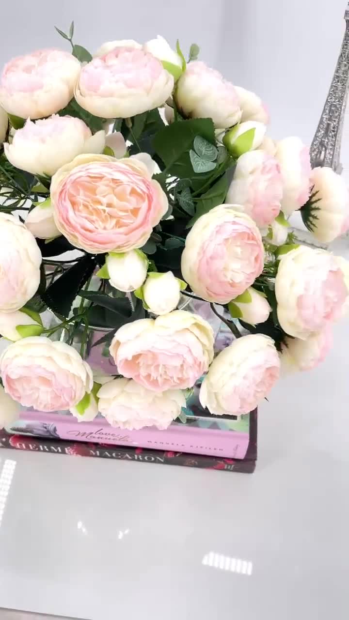 8 Bouquet Di Peonie Artificiali In Seta Rosa, Fiori Finti Bohemien, 31 Cm, Per Centrotavola Matrimonio E Decorazione Casa