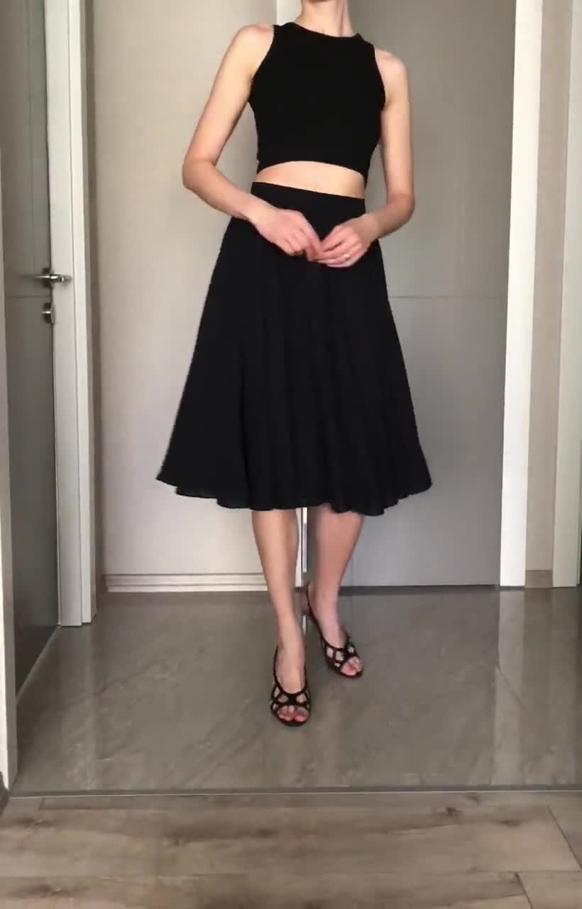 Crepe Chiffon Skirt,underlined With 100%cotton,black Midi