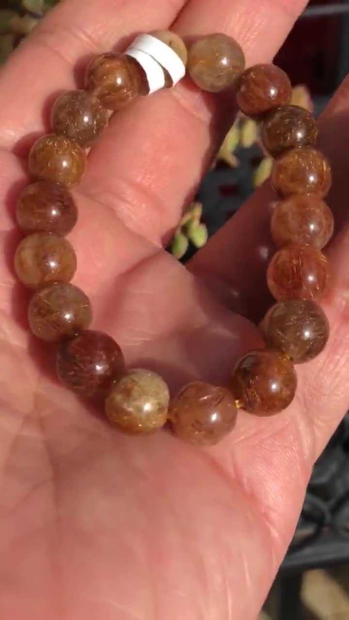 Rutilated quartz crystal bracelet, red gold copper Rutile crystal bead,king  of crystal,wealth,block Back stabber,health, JXCrystal