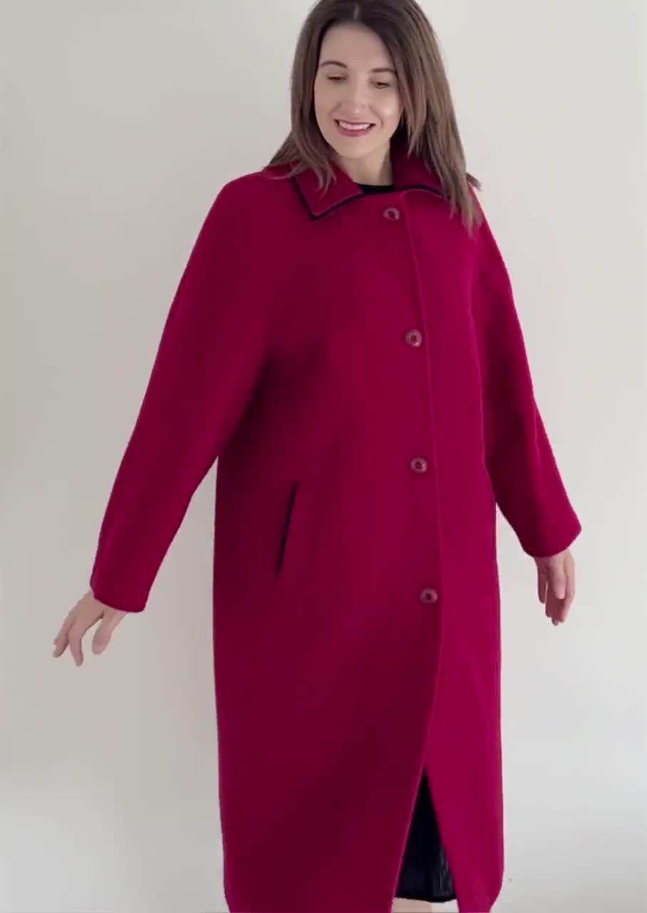 Vintage Christmas Red Coat Size 12 14 today Medium Red Woollen Winter Midi Coat Debenhams 80s Midi Coat SEASONALLY DRESSED