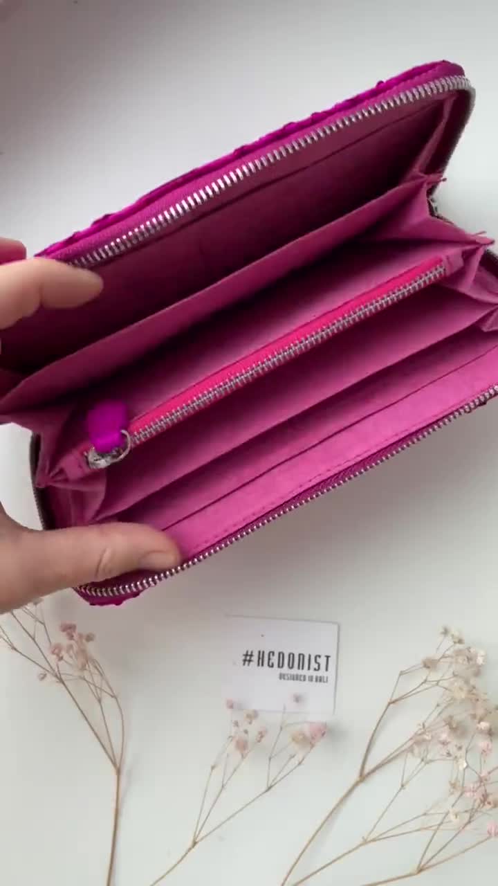 Wallet Genuine Python Skin Fuchsia Bright Color, Women Wallet