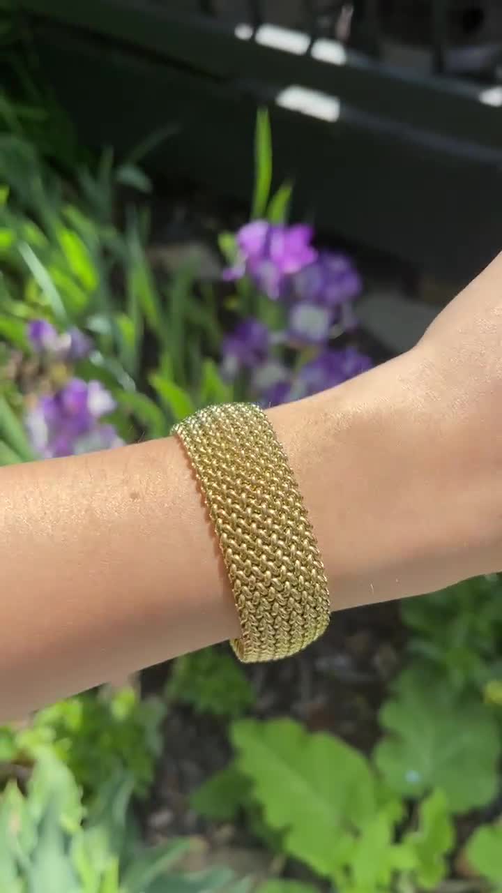 Yellow gold mesh cuff bracelet