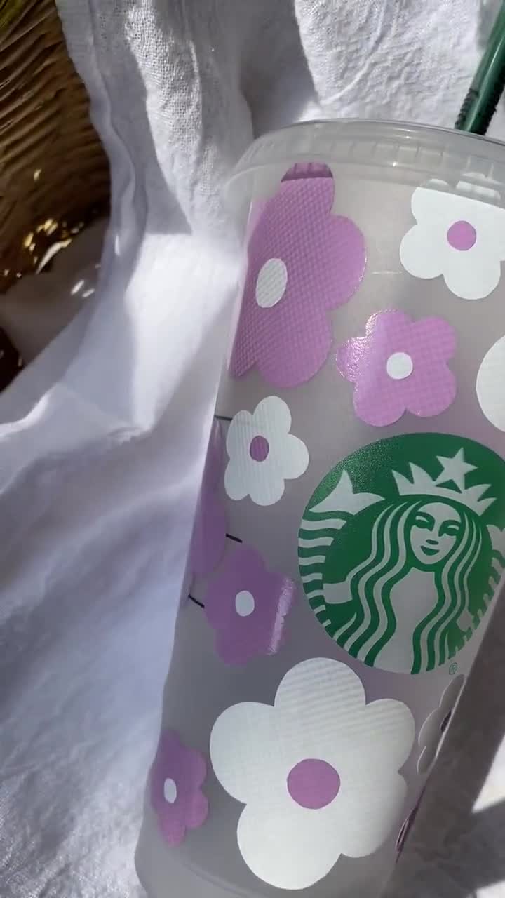Brown Retro Flowers Starbucks Cup Boho Gift for Daisy Lover 