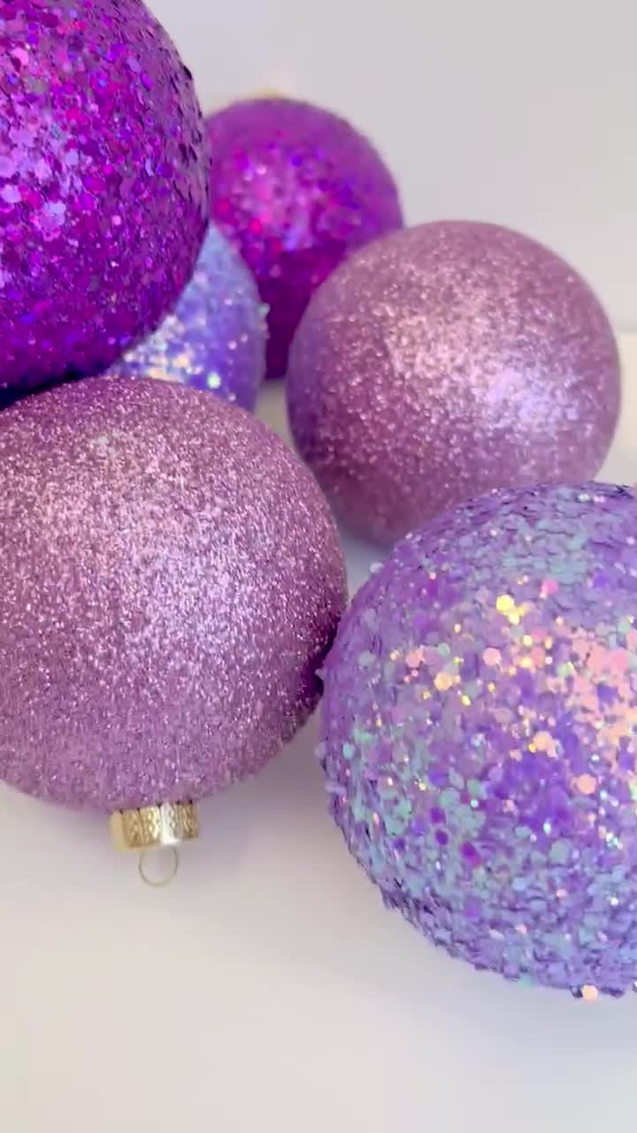 Lavender Christmas Ornament, Handmade Glitter Balls, Christmas