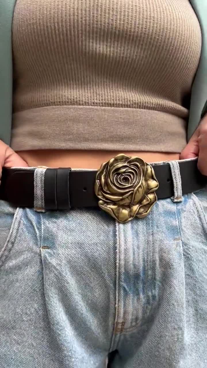 Leather Belt Women, Handmade Belt Buckle, Black Leather Belt, Gift for Her,  Made From Real Genuine Leather, Made in Greece My Red Rose 