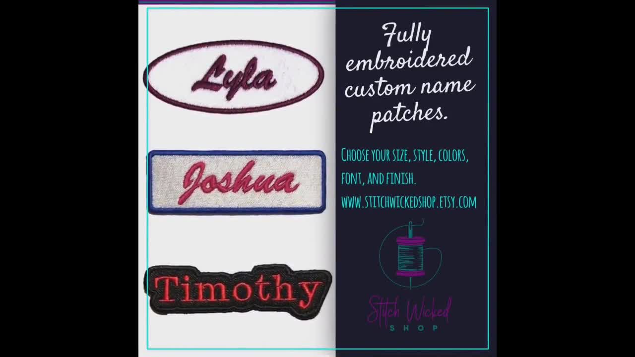 Custom Embroidered Name Patches, Choose Your Own Shape, Colors, and Fonts 