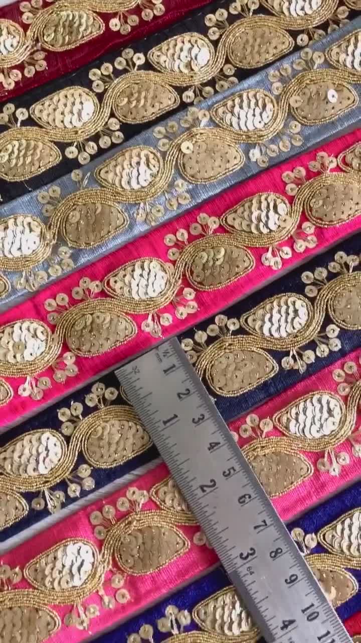 スパンコール刺繍シルクトリム、サリーボーダー、ボヘミアンスタイル