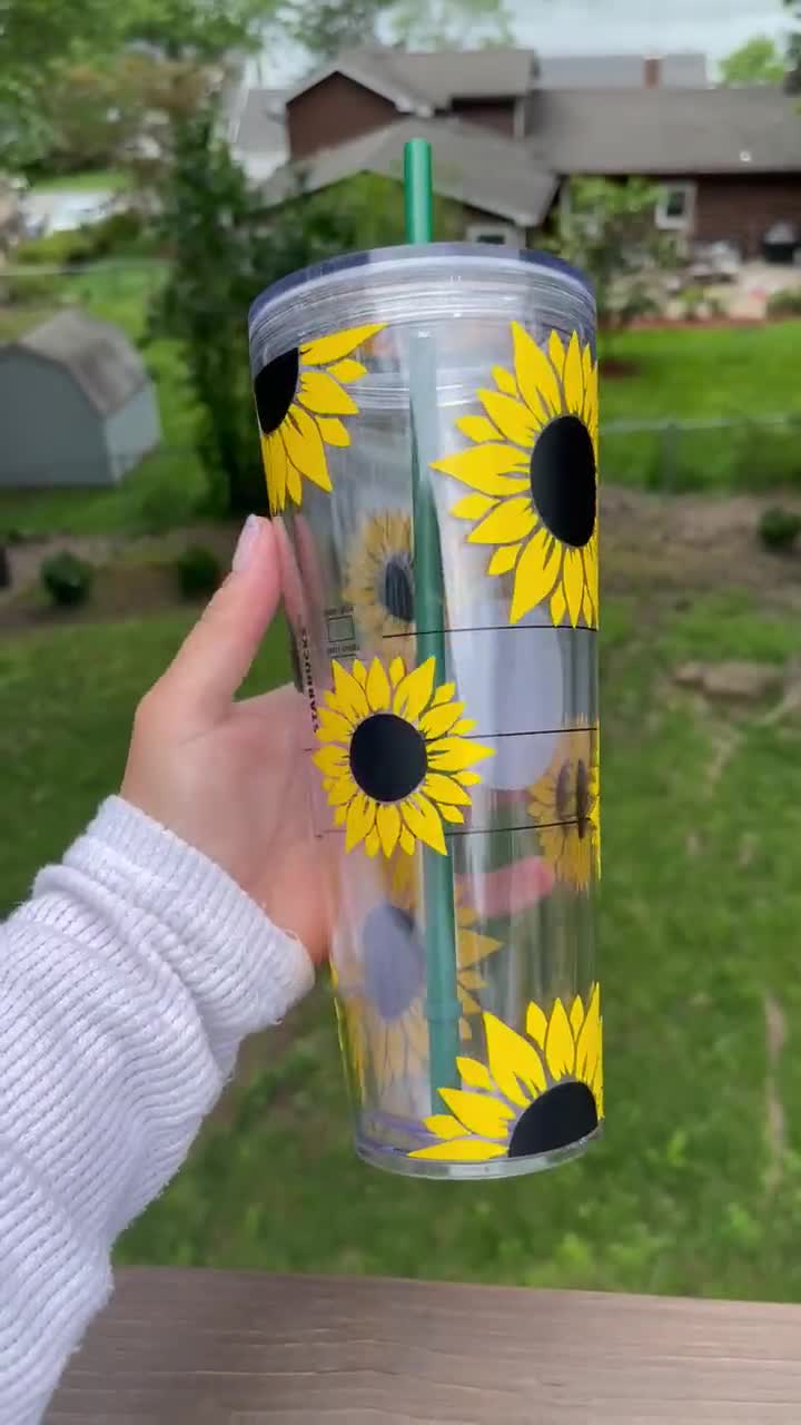 20 Oz. Yellow Water Bottle With Straw, Laser Engraved, 15 Sunflower  Graphics to Choose From, Personalization Included in Price 