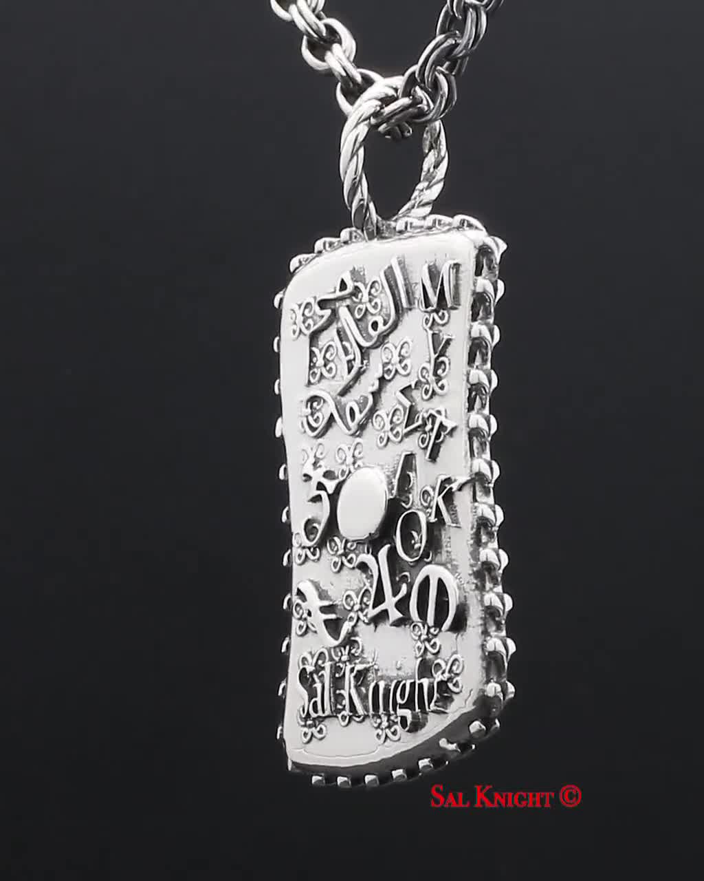 The Alchemist pendent antique finish written in secret true alchemy code and true Aramaic and true Ancient Greek sterling by Sal Knight © video poster