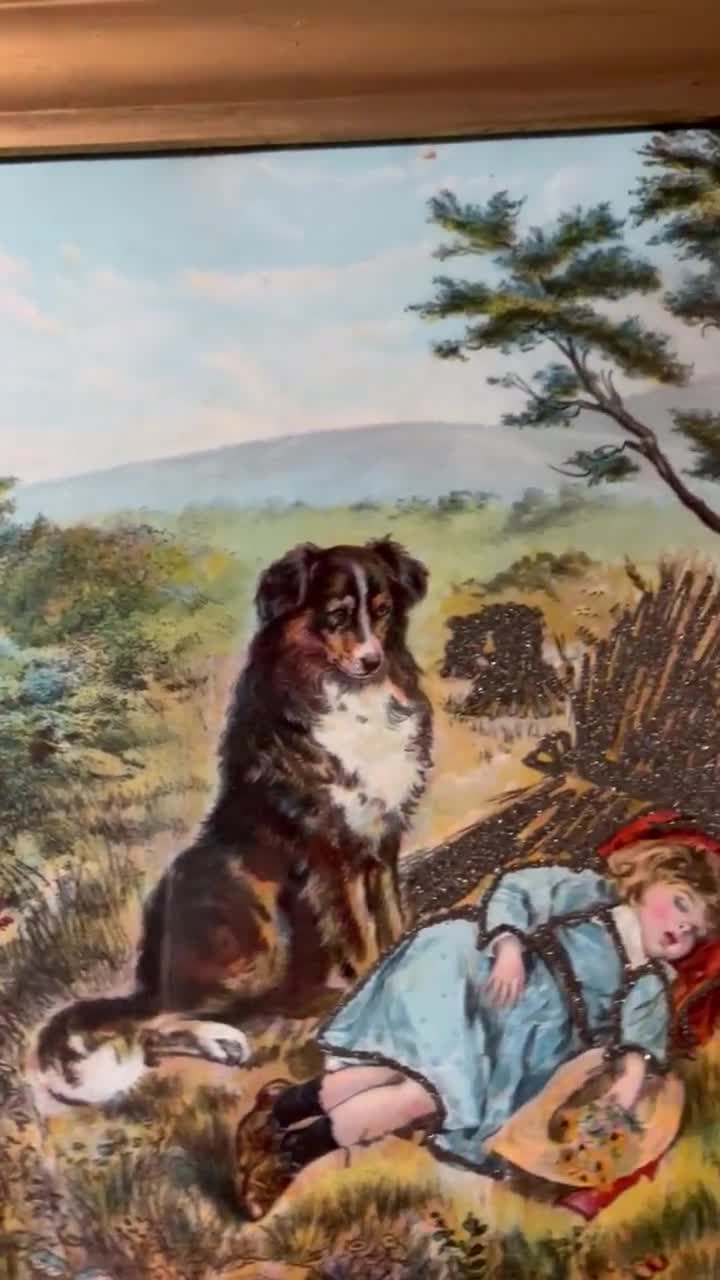 Antique Vintage Early 1900's Litho Childs Wood Puzzles in high quality Orig.Box/German Shepherds by Fannie Moody/Dutch Girl w/Dog.Little Girl w/Cow