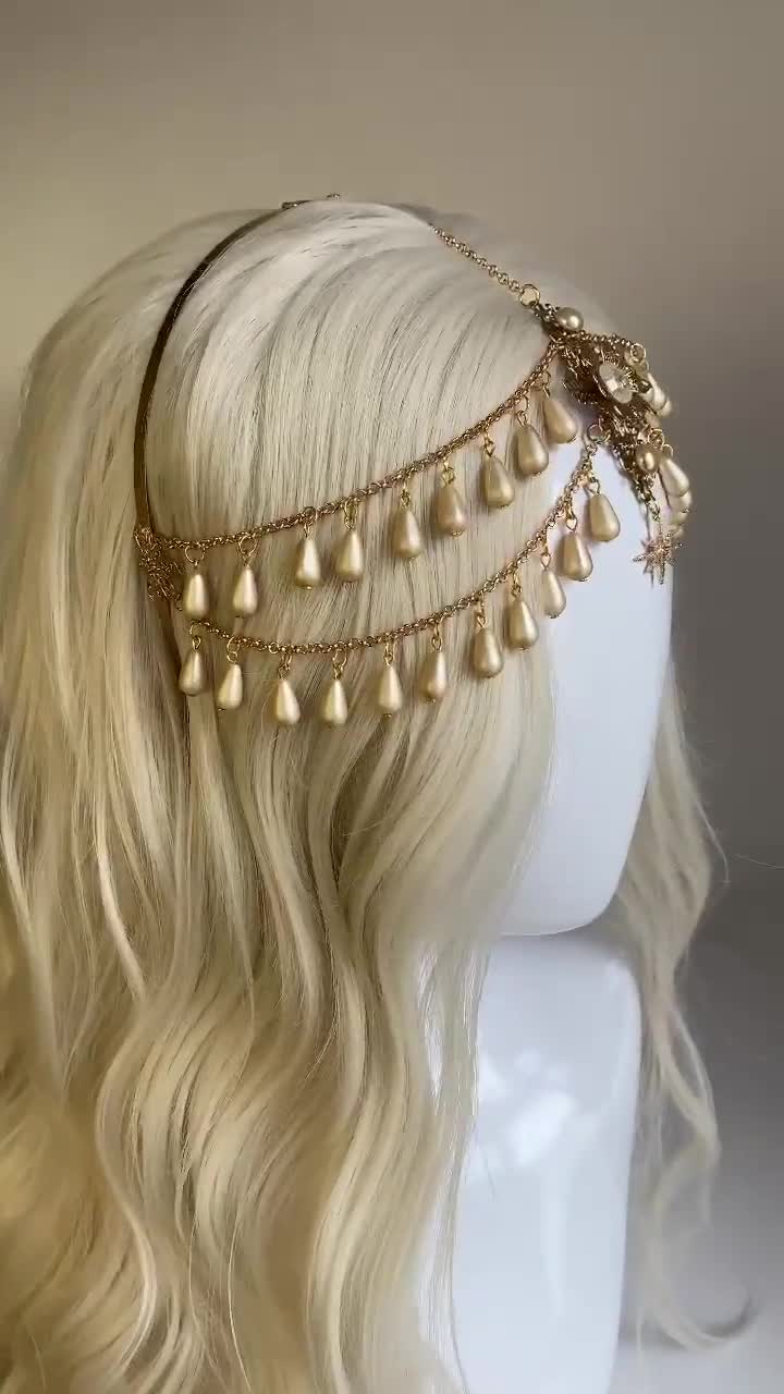 Double classic earth tones pearls Cafuné headpiece- luxury handmade murano beads, headband, hair accessory, hair Jewelry, outlet crown, baroque