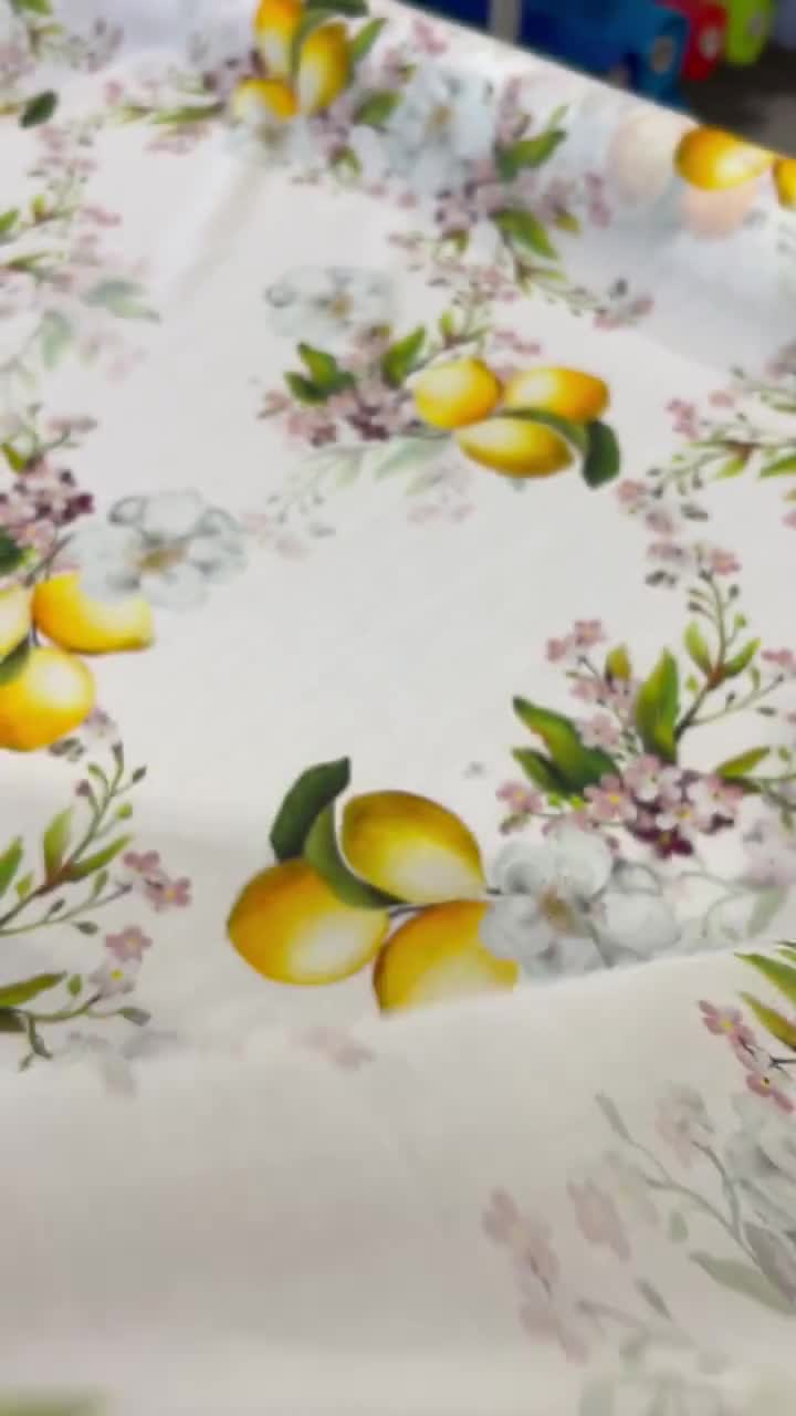 Majolica Print Cotton Fabric With Lemons, Baroque, Tiles, Sicily