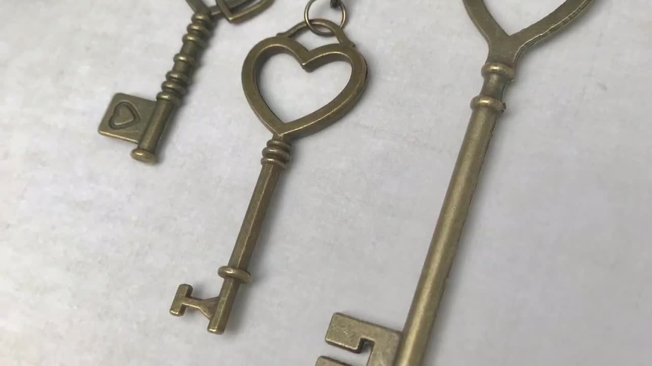 Vintage Style Keychain Ring With Key Charm, Zhu Yan Heart
