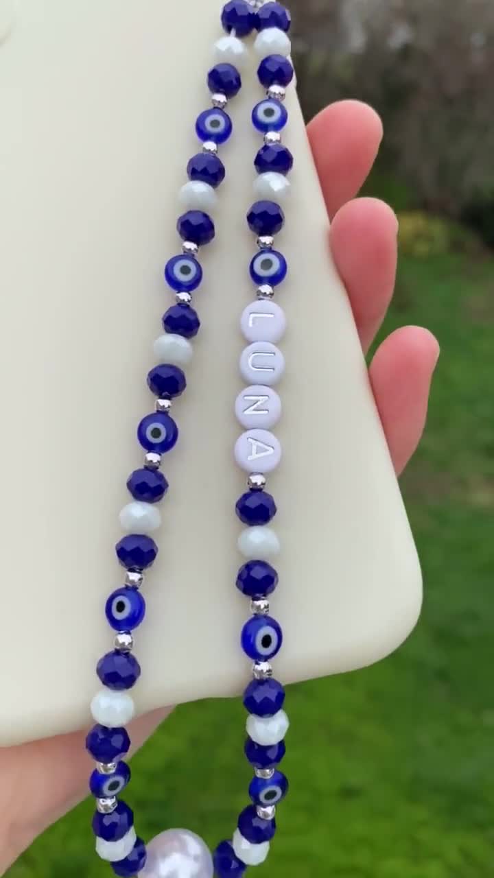 Evil Eye Phone Charm,personalized Phone Charm,y2k Style Beaded Phone Charm,  Blue Phone Charm, Phone Chain,phone Strap 