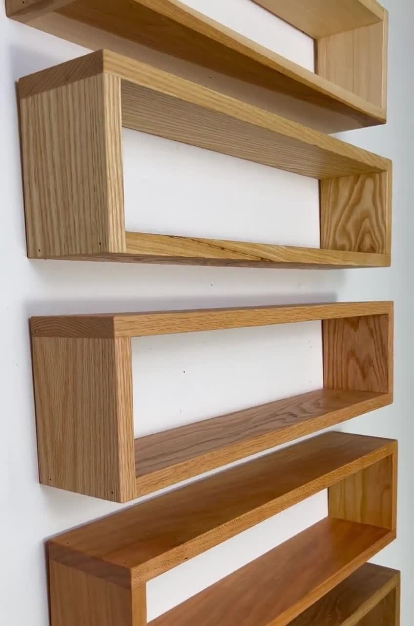 MOOCSIC Bathroom Floating Shelves Real Wood 14 Inch Set of 3 Natural Wood  Shelf No Drill 2 Way of Wall Mounted Shelves for Storage Hanging Shelf for