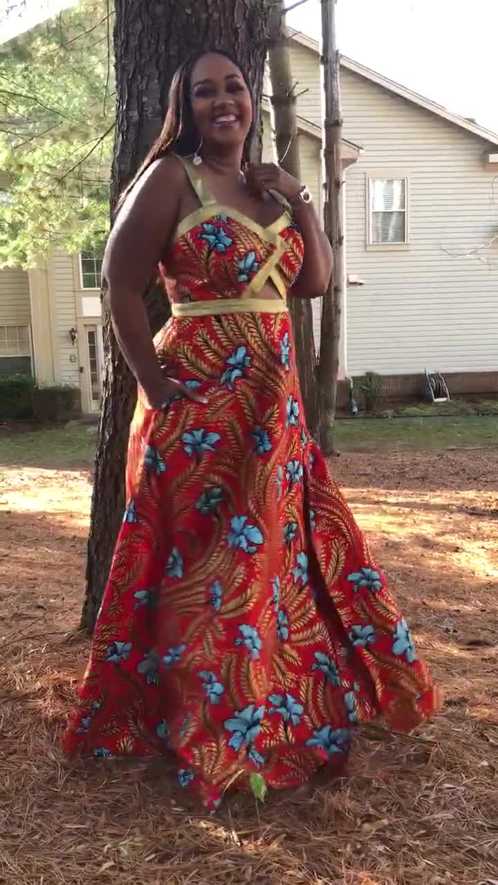African Maxi Dress, African Shirt Dress, Ankara Maxi Dress, Floral Shirt  Dress, Floral Maxi Dress, Bell Sleeves Dress, Fit and Flare Dress 