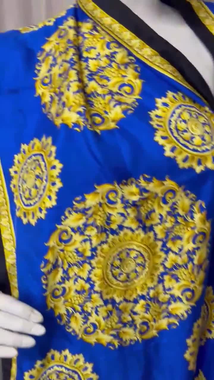 VERSACE ATELIER Vintage Blue Gold Silk Scarf - Etsy