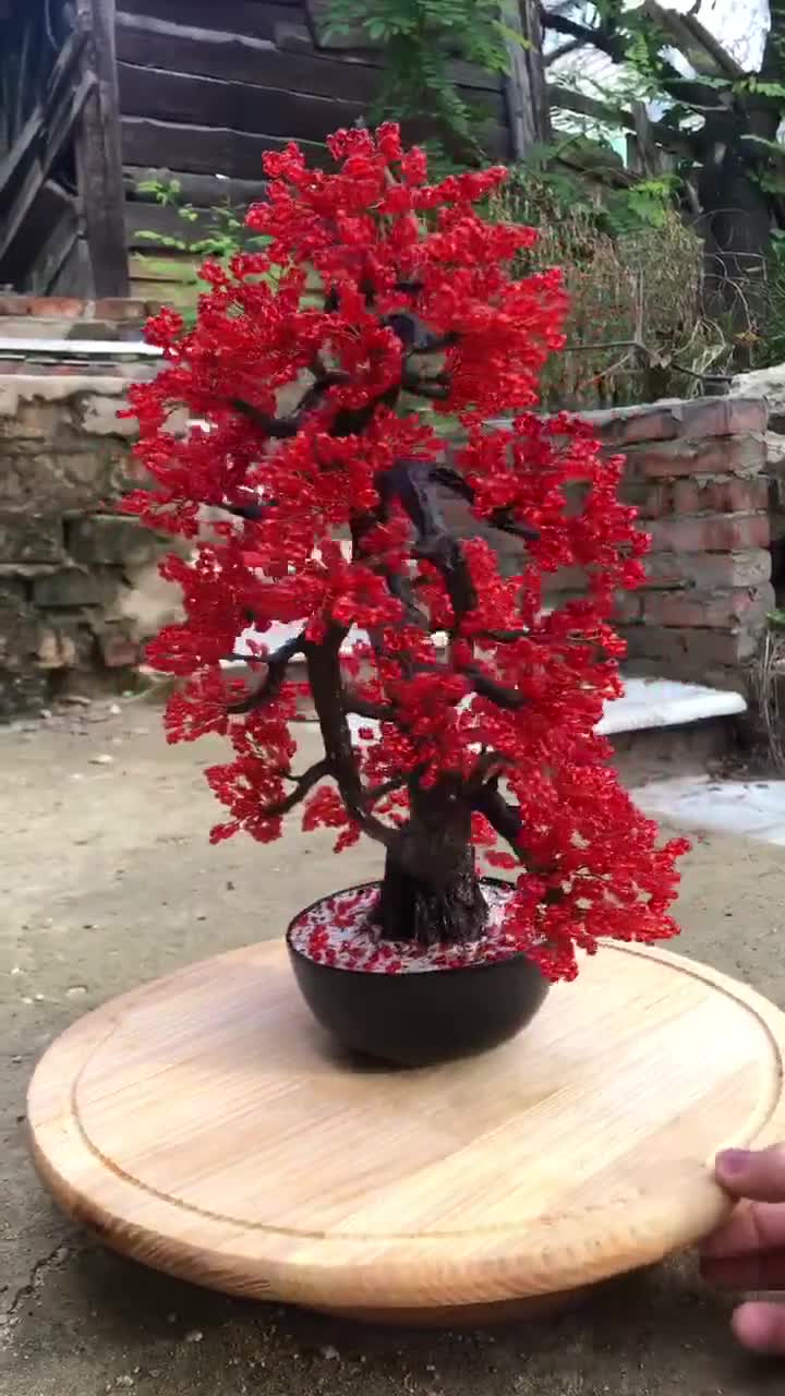 Bonsaï rouge darbre artificiel perlé Taille M, bonsaï japonais