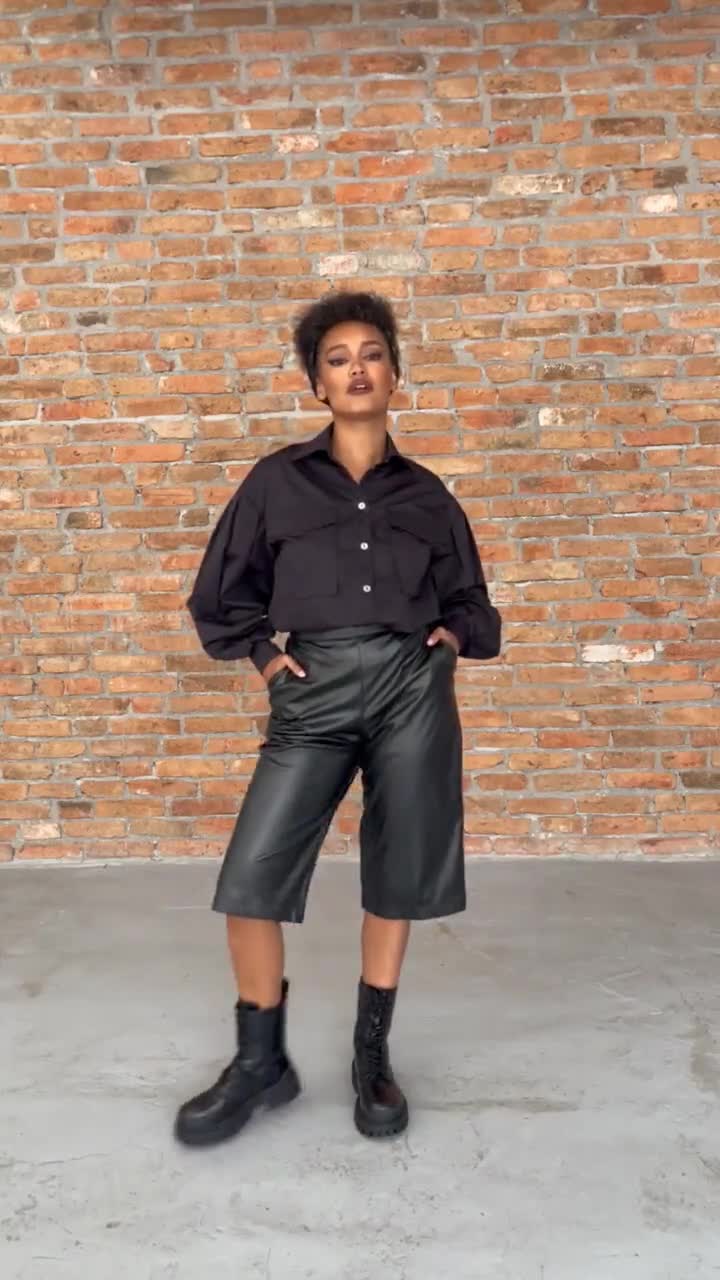 vegan leather short pants | NKNIT